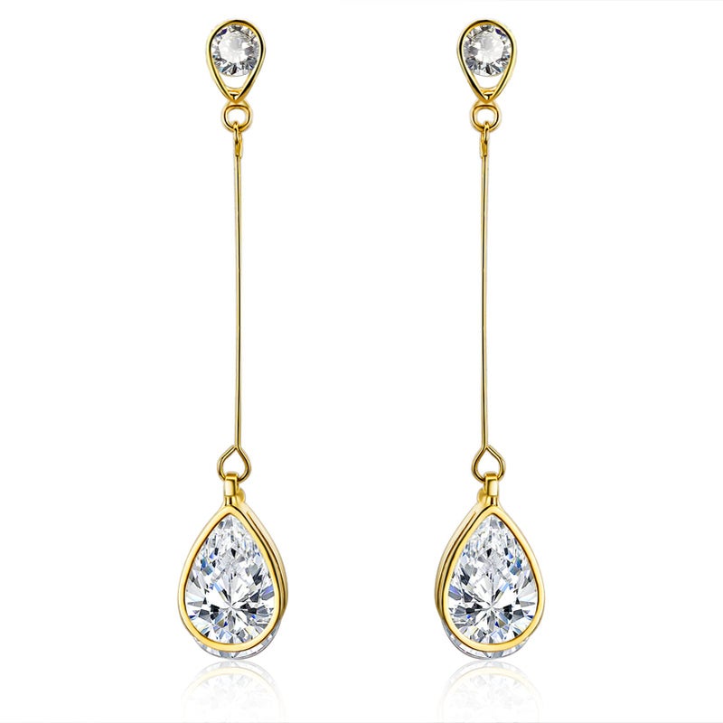 SBLING Cubic Zirconia Teardrop Earrings, Diamond Earrings, Wedding Earrings for Brides Bridesmaids, Bridal Dangle Earrings, Teardrop Crystal Drop earrings for Women Jewelry Gifts - Image 1